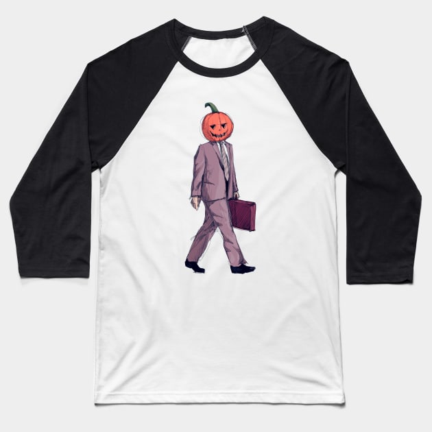 Pumpkin Head Baseball T-Shirt by LVBart